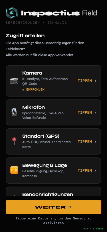 Inspectius Capture — Sensor-Ansicht