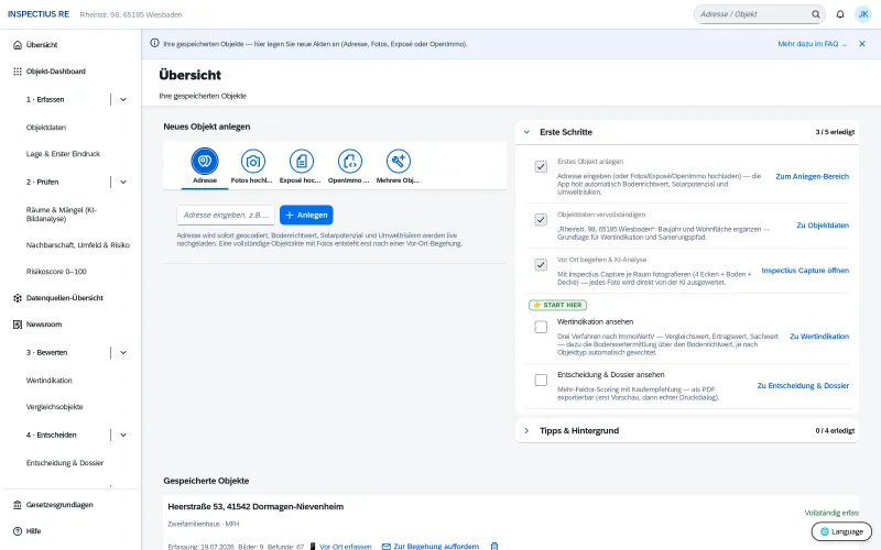 Objektübersicht in der Inspectius Plattform